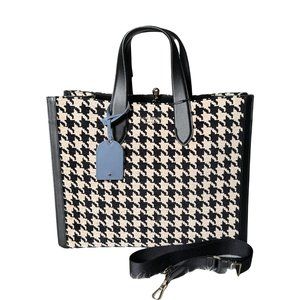 NWT kate spade MANHATTAN HOUNDSTOOTH CHENILLE FABRIC LARGE Black White Bag